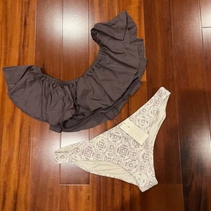 New NWT L*Space Eberjey Bikini Swim Two Piece Set Ruffle Printed Sz Medium Large - Picture 1 of 6