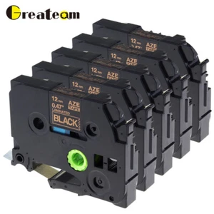 5 PK Gold on Black TZ334 TZe-334 TZe334 TZ- for Brother Label Tape P-Touch 1/2" - Picture 1 of 7