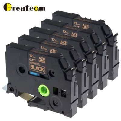 GREATEAM 5 PK Gold on Black TZ334 TZe-334 TZe334 TZ- for Brother Label Tape P-Touch 1/2"
