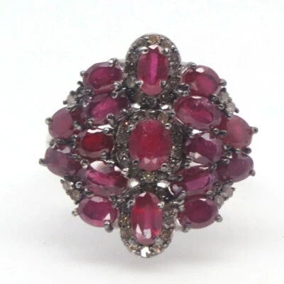 Heizbar Edelstein Rot Rubin & Diamant Schmuck Ring 925 Sterlingsilber Größe 6.75 - Bild 1 von 4
