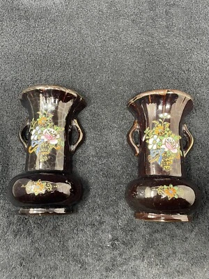 墙花瓶带精致手工上釉花卉双手柄-日本 6 — 第 1/4 张图片