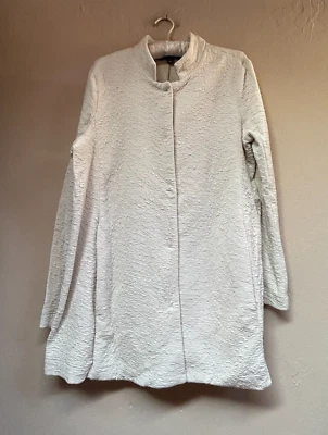 Joan Vass Mujer Pequeño Marfil Algodón Orgánico Tencel Arrugado Cárdigan Chaqueta Bolsillo Foto 1 de 4