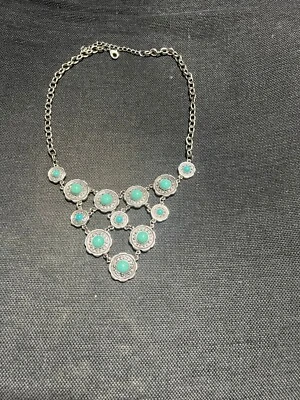 Nuevo Collar Único Precioso Disco Turquesa Tono Plata De Colección Foto 1 de 4