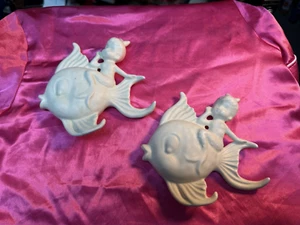 Pair of Vintage Mid-Century Chalkware Fish with Mermaids - Picture 1 of 5