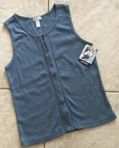 Jockey Sleepwear Sleep PJ Top Sz M Blue Cotton Sleeveless Button Front #332783 - Picture 1 of 6