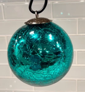Adorno de Navidad Kugel azul verdoso vidrio craquelado forma redonda pesado - ¡IMPRESIONANTE! - Imagen 1 de 22