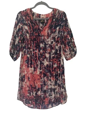 Womens Akiko Dress !00% silk modern print Shift XS Mini Navy balloon sleeve - Image 1 of 4