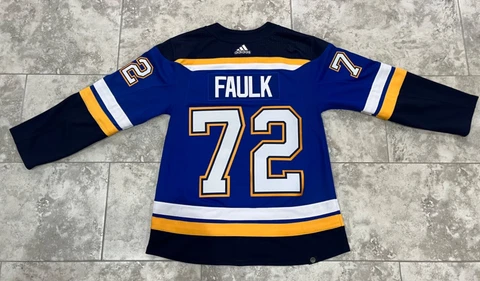 Authentic Adidas Justin Faulk Blues Jersey Size 50 Cover