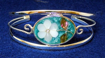 Pulsera Plata Floral Abulón e Incrustaciones de Madreperla 5 colores disponibles Foto 1 de 3