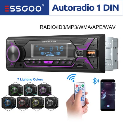 ESSGOO Autoradio Bluetooth MP3 USB AUX ID3 FM Freisprech Single 1 DIN 7 Farben - Bild 1 von 4