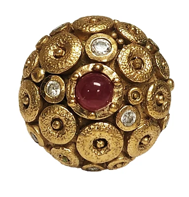 Anillo Rivka Friedman Enorme Audaz Cúpula Roja Cabina Cristal Transparente Cepillado Chapado en Oro 6.5 Foto 1 de 4