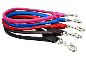 Hand Made Real LEATHER ROLLED DOG SHORT LEADS COLORFUL HAND LOOP - Picture 1 of 10