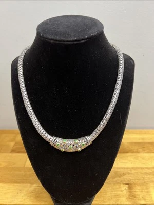 BJC Samuel Benham 925 纯银 18K 编织项链 绿色 Iolite 83.9 克 — 第 1/4 张图片