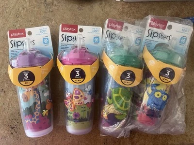 (2) Taza para sorber con caño aislado Playtex Sipsters etapa 3 9 oz, paquete de 2, 12 meses + Foto 1 de 4
