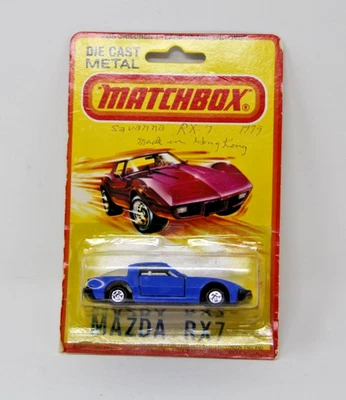 Matchbox Mazda RX7 azul blanco interior 1979 nuevo en tarjeta raro envío gratuito Foto 1 de 4