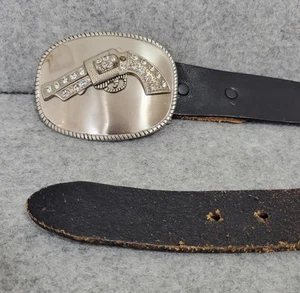 Vintage Western Gun Belt Mens 32 Leather Silver Star Studs Cowboy Buckle 90s - Picture 1 of 17