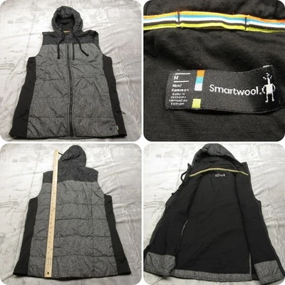 Smartwool Vest Mens Medium Black Hooded Insulated Full Zip Wool Blend Puffer - Image 1 of 4