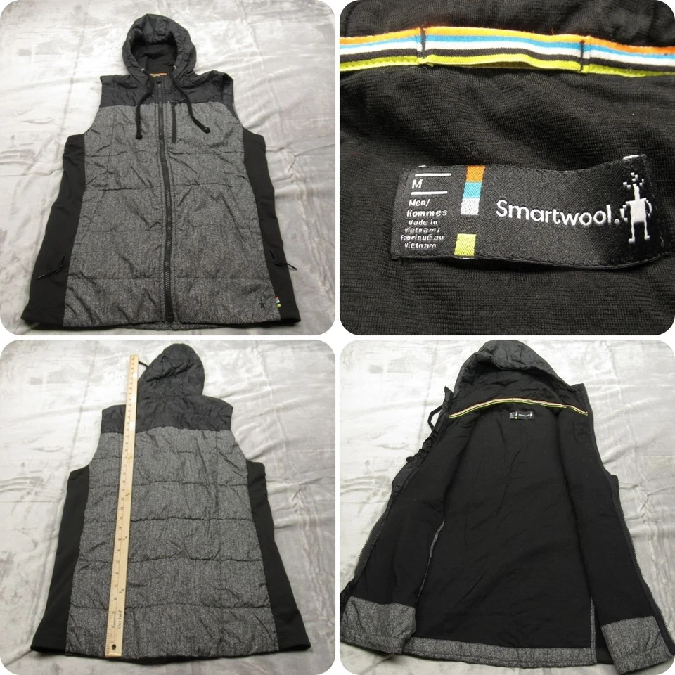 Smartwool Vest Mens Medium Black Hooded Insulated Full Zip Wool Blend Puffer - Image 1 of 4