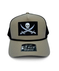 Jolly Roger Patch Rope Hat | Tan/Black 10-10 Waterproof Performance Cap | - Picture 1 of 3