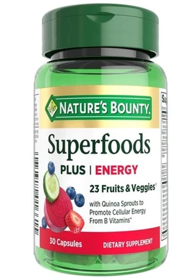 НОВЫЕ Nature's Bounty's Superfoods Plus Energy 30 капсул 23 фрукта и овощи - Изображение 1 из 4