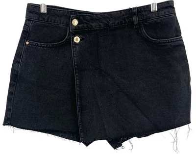 Pantalón Corto Zara Talla Grande L Negro Denim Skort Dobladillo Dorado Botón Nuevo con Etiquetas Nuevo Foto 1 de 4