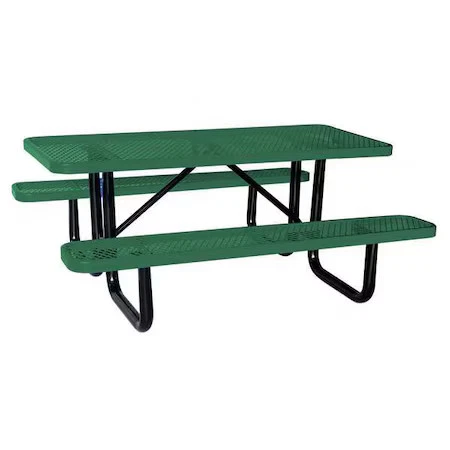 Mesa de picnic rectangular, verde, metal expandido, 6 asientos, 72 pulgadas L, 29 5/8 pulgadas H Foto 1 de 1