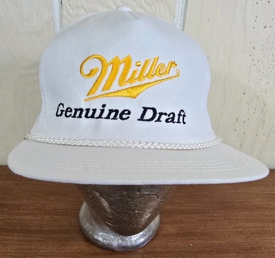 Boné masculino Miller genuíno rascunho vintage caminhoneiro branco com alça novo sem etiquetas - Imagem 1 de 4