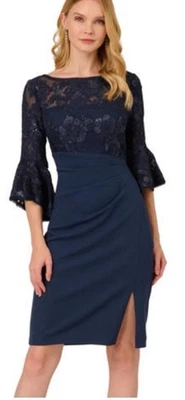 ADRIANNA PAPELL  DRESS/NEW WITH TAG/RETAIL$245/SIZE 16/LINED/NAVY - Image 1 of 2