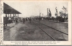 1907 OLD ORCHARD BEACH, Maine Postcard "After the Fire" B&M RR Train Depot Scene - Picture 1 of 2