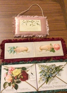 Victorian Fringed Cards X 3 Pink Green Maroon Fringing~ - Foto 1 di 14