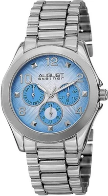 August Steiner AS8150SS Day Date GMT Subdials Blue Dial Silvertone Womens Watch - Image 1 of 4