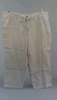 Pantalones de lino para mujer JM Collection 14 bolsillos beige con cordón delantero plano Foto 1 de 4