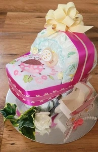 Windeltorte Mädchen Geschenk Geburt Taufe Windelwagen Rosa - Bild 1 von 5