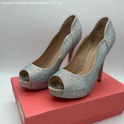 Женские туфли-лодочки De Blossom Collection на каблуках Carina-8 с открытым носком цвет хрусталь серебро размер 9 - Изображение 1 из 4