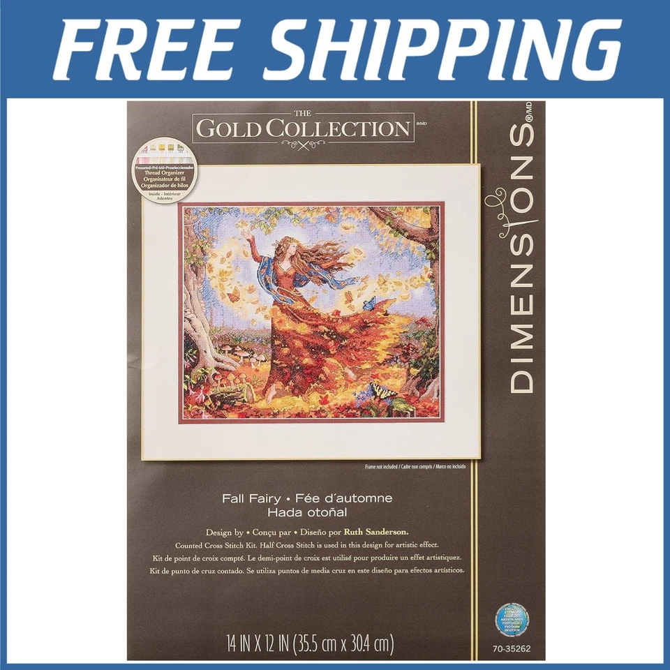 Fall Fairy Cross Stitch Kit, 16ct Dove Grey Aida, 14x12 - Image 1 of 4