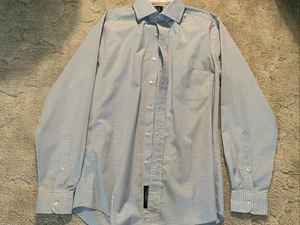 Jos A Bank Dress Shirt Mens 16-34 Large Blue Plaid Traveler Long Sleeve - Picture 1 of 8