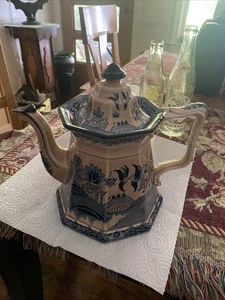 Vintage E & C Challinor Fenton Ironstone Teekanne blau Weidenmuster 9" hoch - Bild 1 von 17