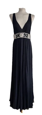 VESTIDO JENNY PACKHAM NEGRO SEDA DIAMANTE CUELLO EN V MAXI FLOTANTE TALLA 12 ETIQUETAS NUEVAS Foto 1 de 4