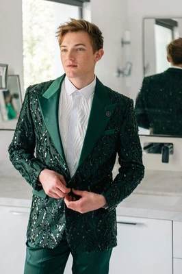 Barabas Men's Floral Sequin Embroidered Design Peak Lapel Blazer 5BL09 - Image 1 of 4