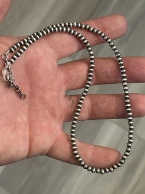 COLLAR PLATA ESTERLINA NATIVO AMERICANO SW 4mm NAVAJO PERLA 16”+ 2” .925 Foto 1 de 4