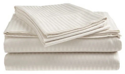 TOP LINEN Full Size White 400 Thread Count 100% Cotton Sateen Dobby Stripe Sheet Set