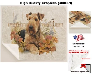 Airedale Terrier Dog Breed Floral Pet Portrait Sherpa Fleece Throw Blanket - Picture 1 of 6