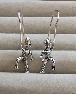 Marvel Guardians Of The Galaxy "Groot" 925 Silver Dangle Earrings - Picture 1 of 4