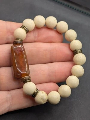 Mujer Naranja Blanco Piedras Preciosas 10mm Cuentas Elastizado Pulsera (15cm) XSmall Foto 1 de 4