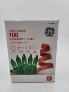 GREEN MINIATURE STRING•A•LONG LIGHTS GENERAL ELECTRIC-20 FT-100 ct Green Wire  - Picture 1 of 12