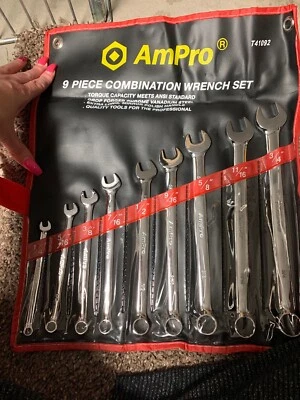 "Juego de llaves combinadas AMPRO T41092 9 piezas SAE 1/4""-3/4""" Foto 1 de 3