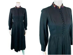 Vintage 70s Black Jumpsuit Womens Small 1940s Style Long Sleeve Cropped 1 Piece - Picture 1 of 10