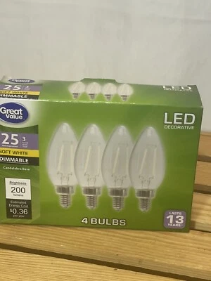 New! Great Value 3W/4W = 25W Equiv. Deco Lamp Light Bulbs (3 Pak) 13 Year Life - Image 1 of 4