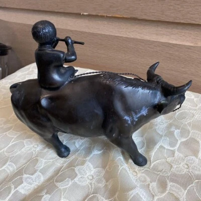 Escultura de búfalo de agua de cobre decoración artesanal japonesa vintage Foto 1 de 4