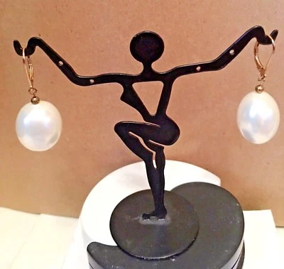 Genuine Fresh Water  Pearl Earrings White Oval 20mm 14/20 Gold Filled BOLD NEW - Image 1 of 3